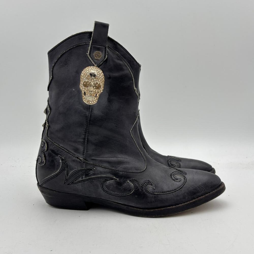Philipp Plein Limited Edition Crystal Skull Cowboy Boots Women's 38